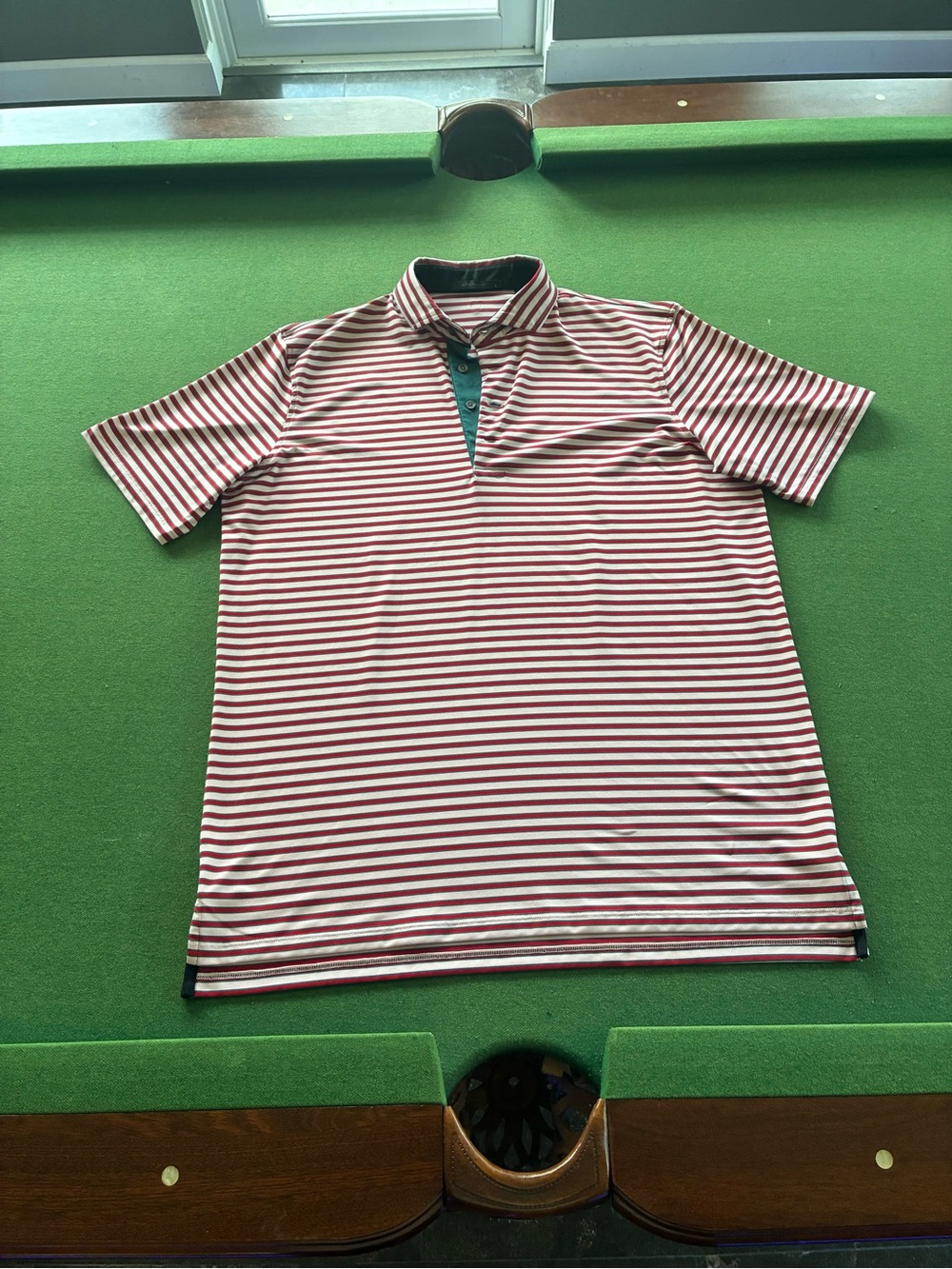 Greyson Polo Shirt Mens Large Red Pink Striped Golf Performance Stretch Wolf